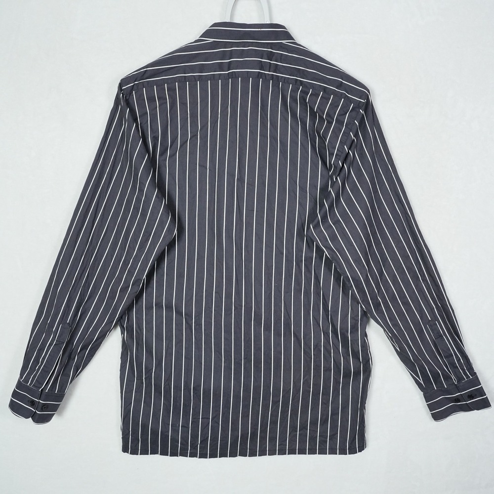 Bocci Mens XL Gray White Striped Cotton Long Sleeve Button Down Shirt XL 17-17.5 - Picture 4 of 8